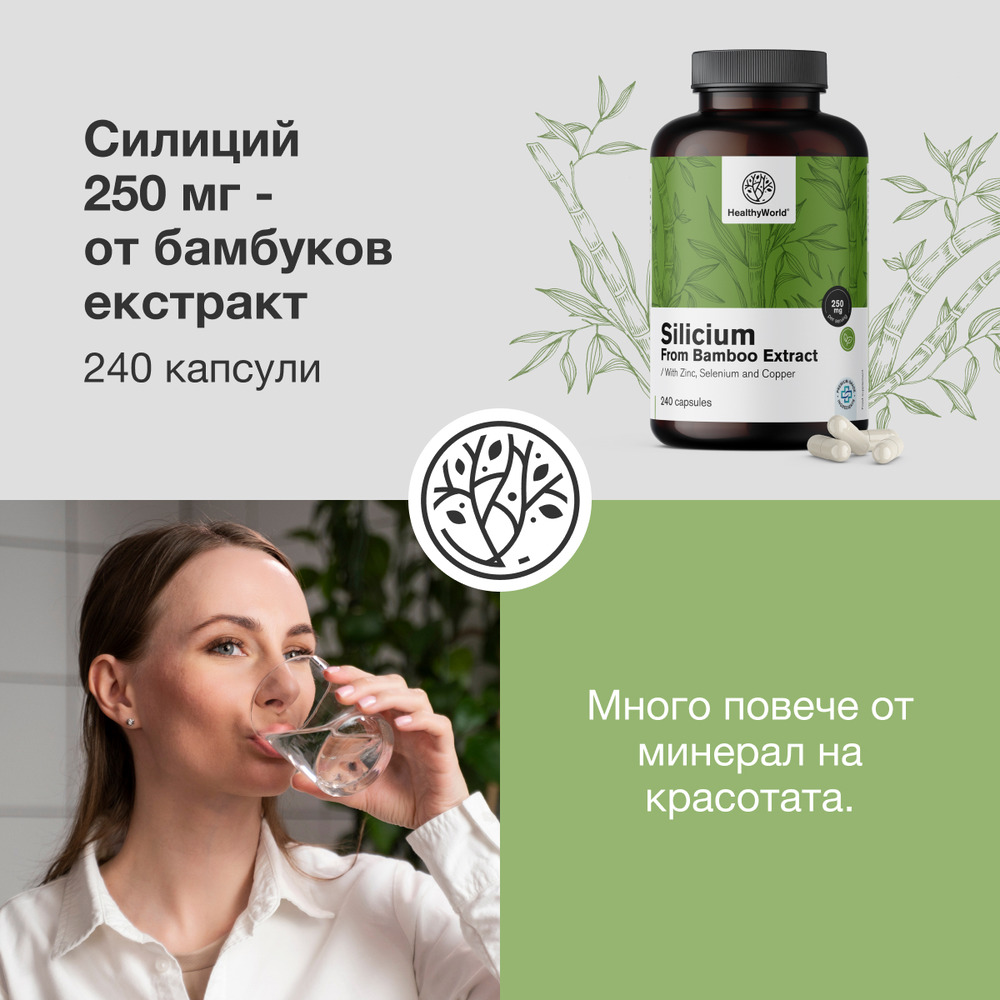 Силиций 250 мг - от бамбуков екстракт, 240 капсули - HealthyWorld.bg